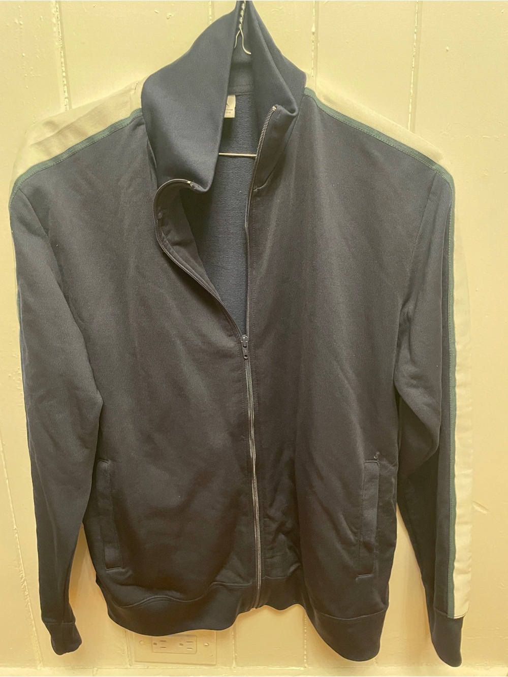 Zara Navy Blue Lightweight Zip Jacket with Cream Shoulder Stripes
